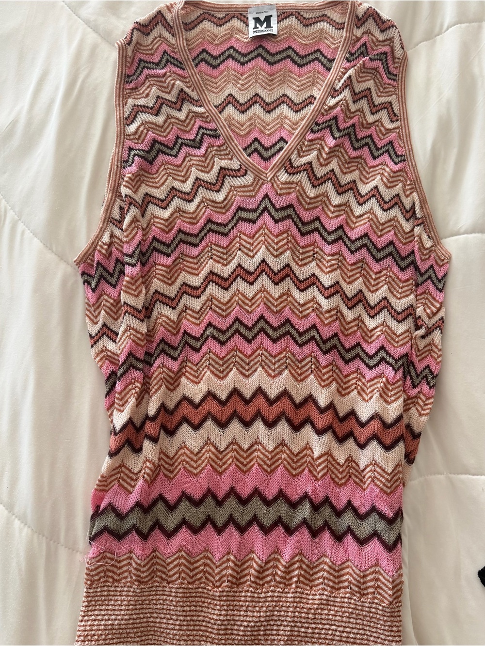 Missoni Pink Chevron Knit V-Neck Tank Top size 44-12 EUC VINTAGE MISSONI